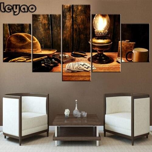 Cowboy hat & kerosene lamp DIY Diamond Painting diamond Embroidery 5d mosaic Diamond Vintage mural 5 pcs cross stitch decor