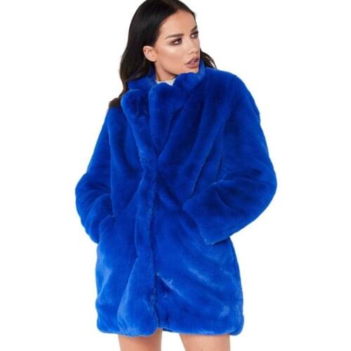 Winter Hit Sale Womens Faux Rex Rabbit Fur Coat Fake Fur Jacket Loose Casual Outwear Long Sleeve Turn-down Collar Coat L1773