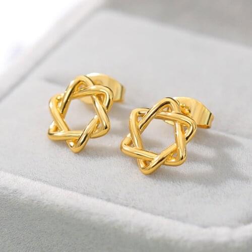 Fashion Golden Stainless Steel Jewish Magen Star of David Hexagram Earings Minimalism Jewelry Huggie Amulet Pendientes Brincos
