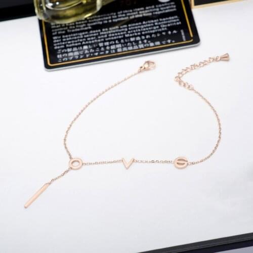 YUN RUO Fashion Rose Gold Anklet Elegant LOVE Letter Chain Charm Woman Gift 316 L Stainless Steel Jewelry Top Quality Not Fade