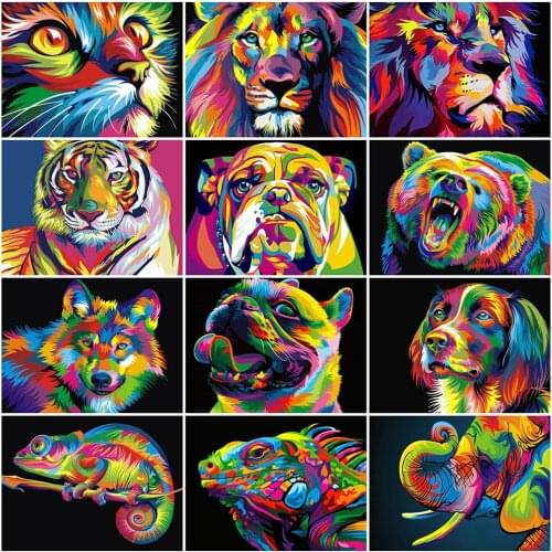MomoArt DIY Diamond Mosaic Tiger Animal Diamond Painting Dog Cross Stitch Kits Embroidery Wolf Needlework Beaded Handmade Gift