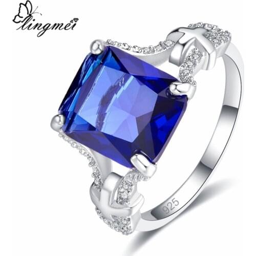 Lingmei Men Fashion Elegant Blue & Green & White Cubic Zircon Silver Color Ring Size 6-9 Wedding Band Party Jewelry s