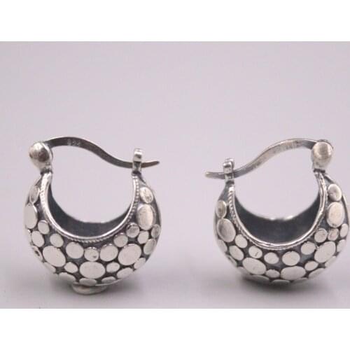 Genuine Real 925 Sterling Silver Dot-Pattern Hoop Earrings 0.71inch Length
