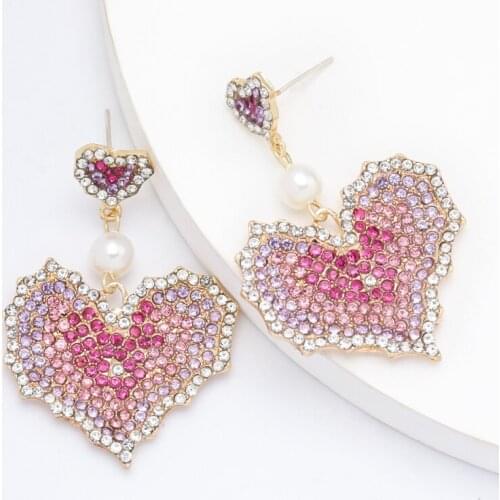 Find Me Gradient Color Rhinestone Heart Drop Earrings For Women 2020 New Fashion Jewelry Alloy Multilayer Dangles Earrings