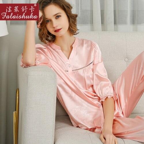 19 momme sweet pink 100% genuine silk pajamas sets women sleepwear Korean Elegant fashion pure silk womens pyjamas T8238