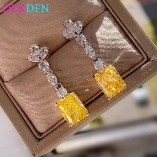 OEKDFN 100% 925 Sterling Silver Drop Earrings Created Moissanite Citrine Pink Sapphire Gemstone Wedding Dangle Fine Jewelry
