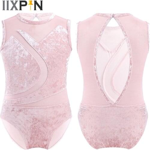 Tutu Ballet Leotard Girls ballerina dress kids costume Teens Pleuche Mesh Splice Cutout Back Gymnastics Leotard Ballet Dancewear