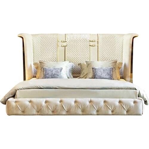 Postmodern Italian light luxury first layer leather villa small apartment master bedroom simple double soft bed titanium