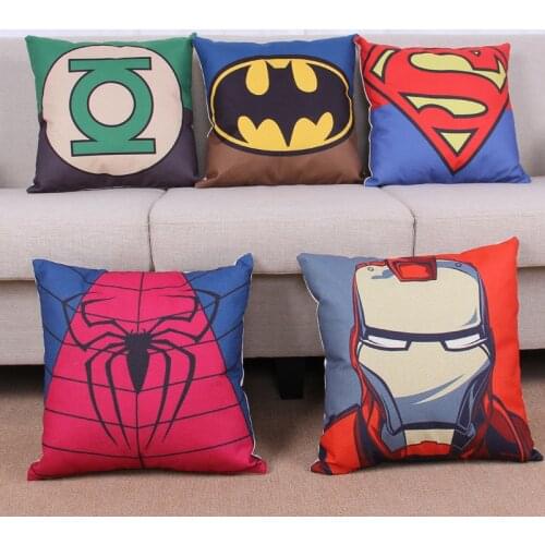 Super Hero Series Cushion Cover Cotton Linen Decorative Pillowcase Chair Seat Square 45x45cm Pillow Cover Home Living Textile