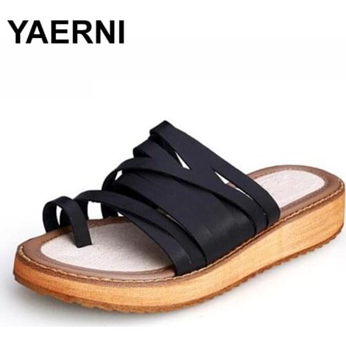 YAERNI 2020 New Summer Beach Cork Slipper Flip Flops Shoes Women Casual Solid Color Slides Flat Shoes with Big Size