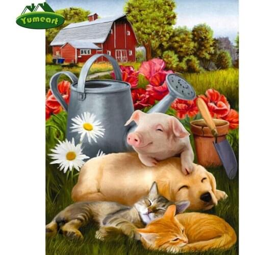 YUMEART Diamond Painting Animals Pig and Cat Picture of Rhinestones Diamond Embroidery Mosaic Kits Home Decor Needlework Arts