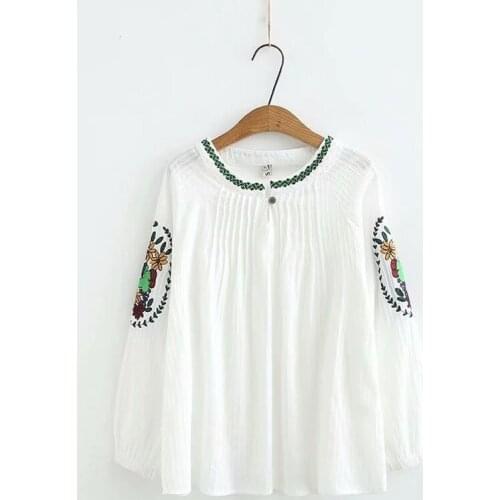 Plus Size XL-5XL White Pink Yellow Womens Blouse 9/10 Sleeve Floral Embroidery Laides' Tops Vintage Oversized Blusas