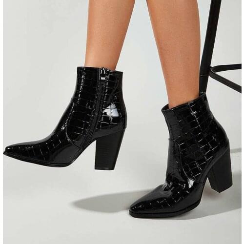 2021 Women Ankle Boots Chaussure Short Booties Gladiator Pu Leather High Heels Pump Pointed Toe Shoes Woman Zapatos Mujer Sapato