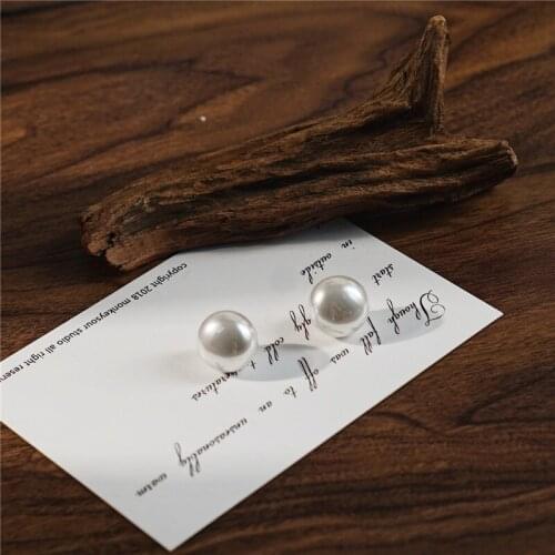 S925 New INS Retro Port Style Large Pearl Earrings Fashion Temperament Simple Exaggerated Earrings Female tide