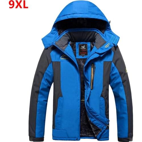 Winter new warm fashion mens outdoor Windproof waterproof clothing plus velvet thick jacket Jacket cotton coat 9XL 8XL 7XL