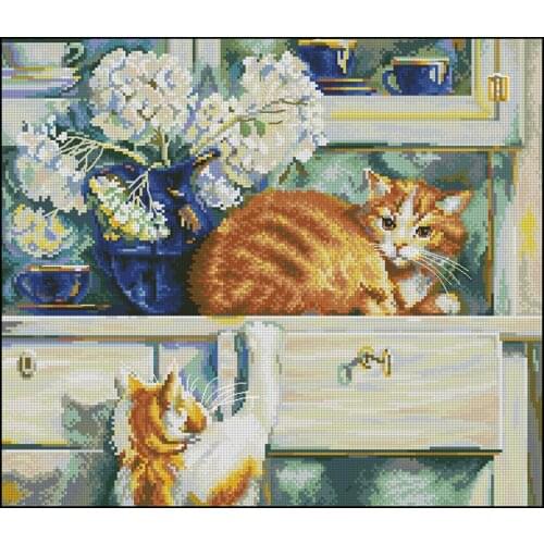 Gold Collection Lovely Counted Cross Stitch Kit Red Troublemakers Cats Kitties Kittens Cat Chest rto