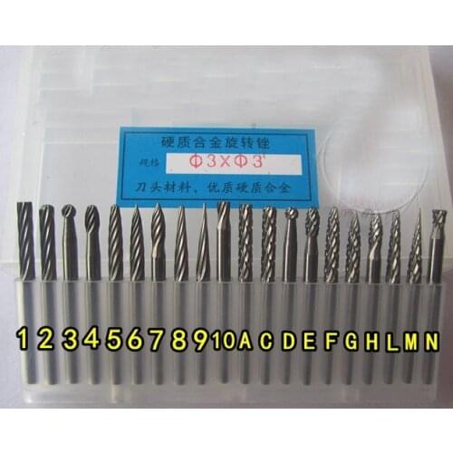 20pcs 3mm Shank Tungsten Steel Solid Carbide Rotary Files Diamond Burrs Dremel Tool for Drilling Carving