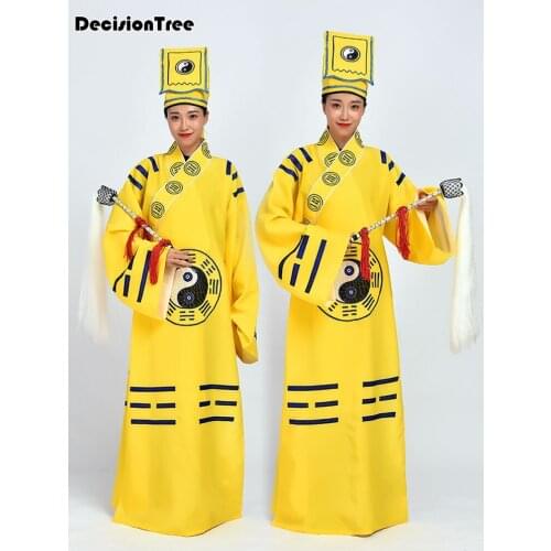 2021 unisex red yellow embroidery dragon taoist robe suits taoism martial arts gown cassock tai clothing uniforms