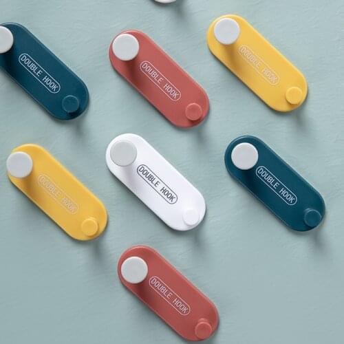 4PCS/Set Powerful Seamless Hook Without Perforation ABS Plastic Double Hook Colorful Wall Hook Home Storage Hook Round Head Hook
