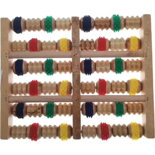 6 Rows Wooden Foot Massager Roller Heath Therapy Acupressure Relax Massage Pain Stress Relief Shiatsu Roller Feet Care Massager