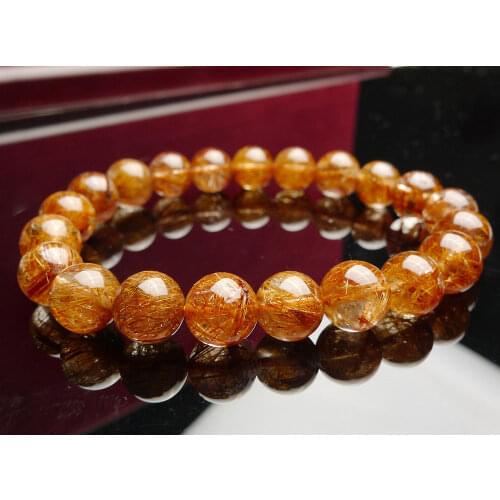 Natural Copper Hair Rutilated Quartz Crystal Beads Bracelet 10mm AAA