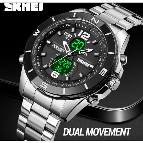 Fashion Mens Watches Stainless Steel Top Brand SKMEI Wristwatch Luxury Sports Chronograph Digital Watch Men Relogio Masculino