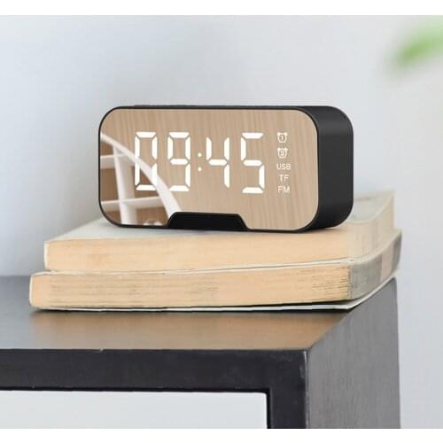 Digital Alarm Clock With LED Mirror Screen Display Wireless Bluetooth Speaker MP3 FM Radio Home Modern Style Table Decor
