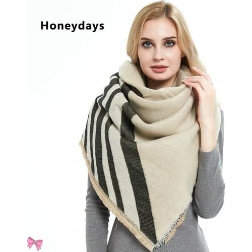 Striped Design Ladies Winter Cashmere Scarf Fashion Tassel Scarfs Thick Blanket Shawl Pashmina Bandana Triangle Scarves Bufanda