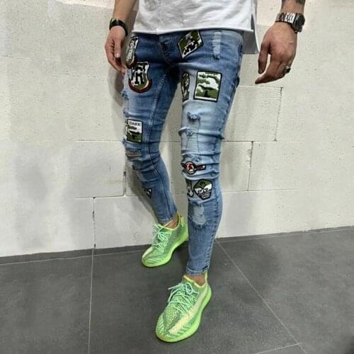 Skinny jeans men Spring Autumn denim trousers male slim fit fashion pattern design ripped jeans men Hip hop Brand Mens pants