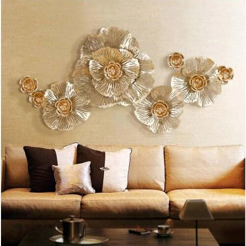 European Luxury 3D Stereo Wall Wrought Iron Peony Artificial Flower Crafts Decoration Home Hotel Wall Hanging Mural Ornament Art