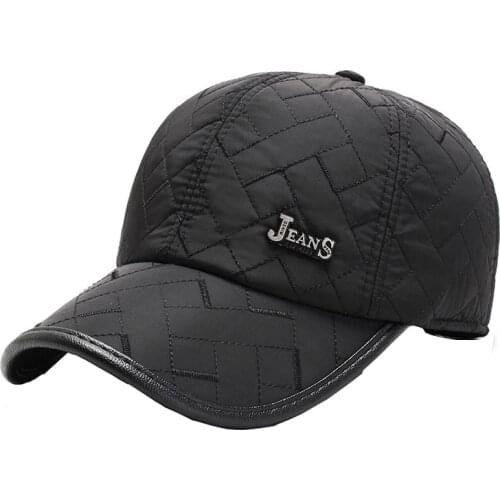 Men Autumn Thicken Ear Protection Cap Women Winter Cotton Baseball Hat with Earflaps Keep Warm Gorras Geometry Embroidery