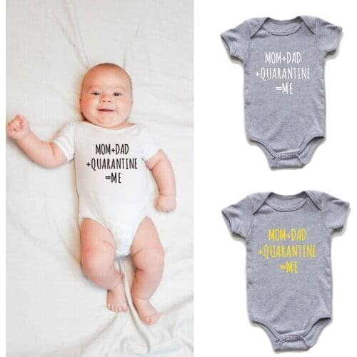 Mom+Dad+Quarantine=Me Funny Baby Announcement Onesies Pregnancy Bodysuit Cotton Short Sleeve Newborn Baby Jumpsuit Onesie Kids