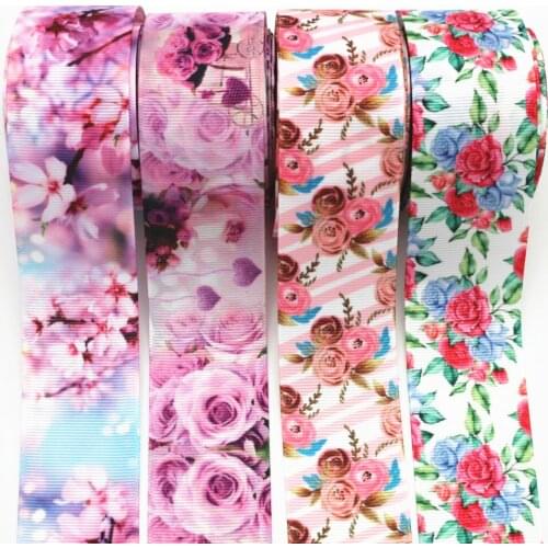 Size 50 1-1 / 2 "38mm new flower cartoon printed grosgrain ribbon bow DIY bun handmade material