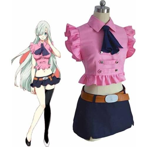 Anime The Seven Deadly Sins Elizabeth Liones Cosplay Costumes Cute Women/Girls Uniforms Clothing Tops+Skirts+Tie+Belt Sets