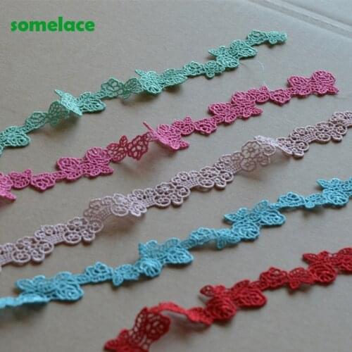 15Yds/Lot)1.5cm or 2cm Wide Green,Pink,Blue,Red Floral High Quality Venise Lace DIY Handmade Lace Accessories Textile Fabrics
