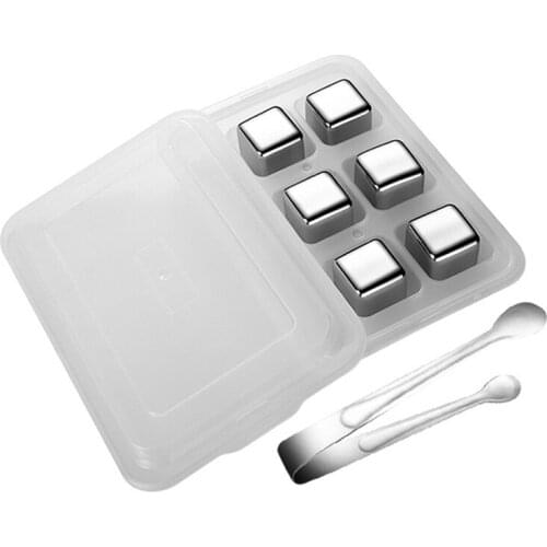 6 pcs / set 304 Stainless Steel Ice Cubes Reusable Chilling Stones for Whiskey Wine Keep Drink Cold Longer Home Bars Accessories