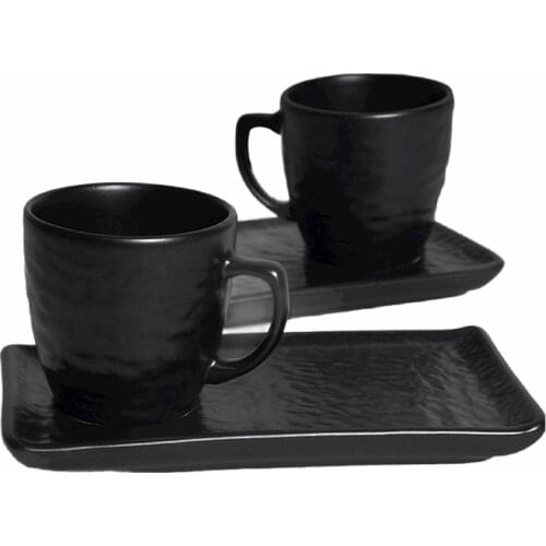 Matte Black Stoneware Earthenware Turkish Coffee Set for 2 Person Espresso 95 ML Gift Mom New Home Woman Made in Turkey