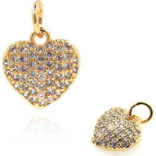 Micropavé CZ Love Brass Pendant Heart Shape Necklace Love Charm DIY Jewelry Making Supplies 13.3x10x2.5mm