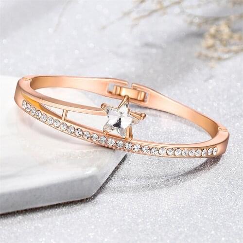 Fashionable hot-selling star diamond open bracelet Casual wild lady luxury style lady rose gold silver bracelet