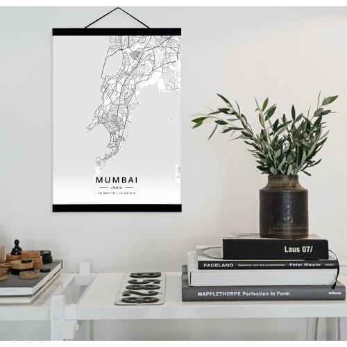 Mumbai, India City Map Wooden Framed Canvas Painting Home Decor Wall Art Print Pictures Poster Hanger
