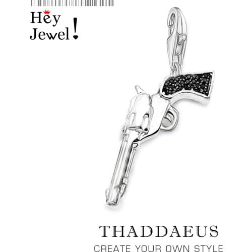 New Trendy Stylish Vintage 925 Sterling Silver Tone Cowboy Gun Pistol Pendant Revolver Gun Shaped Charm Novelty Gifts for Men