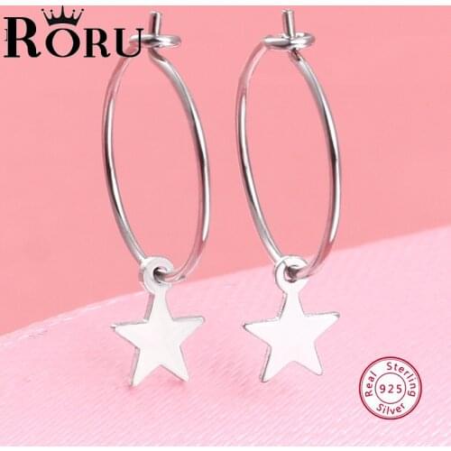 S925 Sterling Silver Moon Hoop Earrings Exquisite Beautiful Girl Children Lovely Star Earrings Handmade Circle Earrings