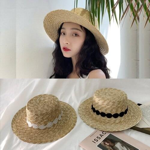 INS Elegant Retro Princess Mori Girl Summer Straw Hats Women Beach Sun Hat Japanese French Crocheted Lace Flat Tops Gorros