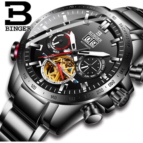 Switzerland BINGER Watch Men Automatic Mechanical Luxury Brand Men Watches Sapphire skeleton Men Watch relogio masculino B3-1