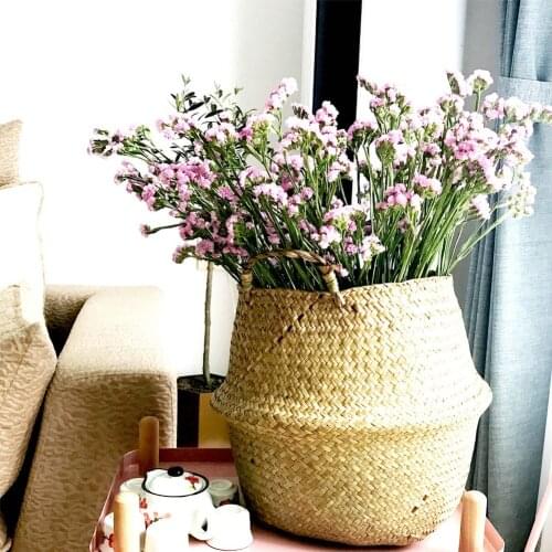 Pastoral Wind Straw Folding Flower Pot Storage Basket Living Room Gardening Decoration Portable Plant Rattan Flower Basket