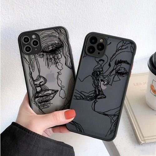 Funny Abstract Women Face Line Luxury Silicone Shockproof Matte Phone Case For iPhone 11 12 Pro Max Mini X XS XR 7 8 Plus 2020
