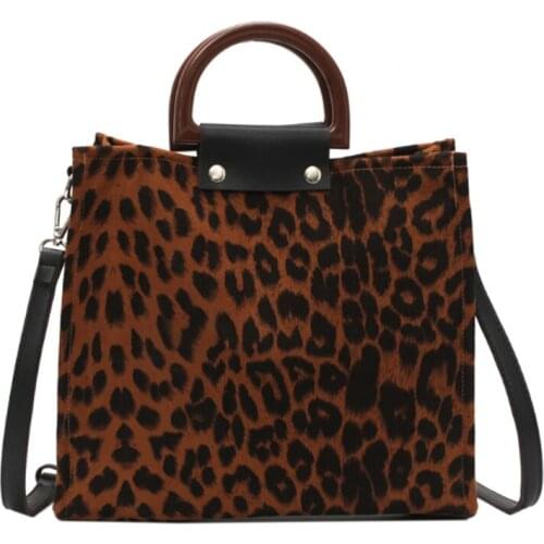 2020 tote bag leopard print wooden handbag large capacity shopping lady bag fashion leopard print shoulder bag