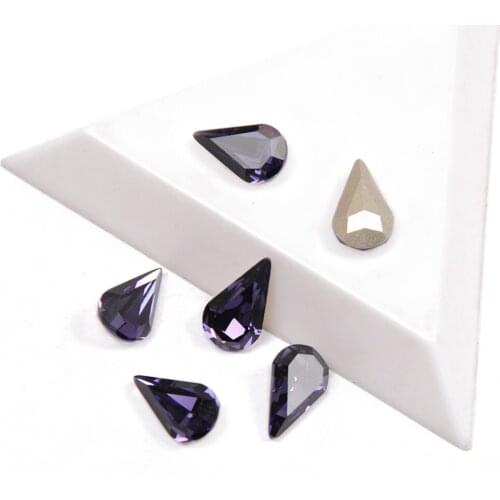 Top Quality Crystal Purple Velvet Color Pear shaped Non Hotfix Nail Art Rhinestone Super Bright Glass Strass Nail Art Decoration