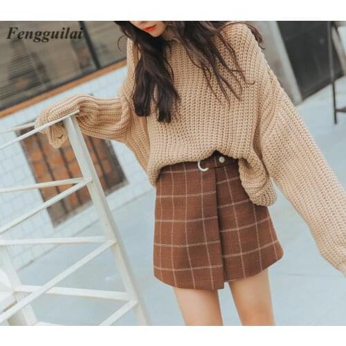 2020 WomenS Ulzzang Autumn And Winter Harajuku Thickened Woolen Plaid Retro Skirt Female Cute Japanese Kawaii Skirts For Women