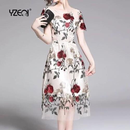 Yzeqi Summer V Neck White Elegant Party Dress Embroidery Dress Women 2020 Female Vintage Fashion Casual Lady Vestidos Mujer